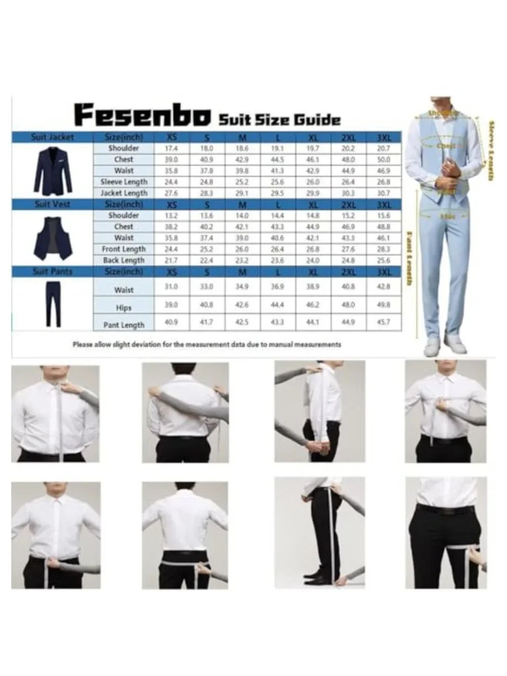 Men's Slim Fit 2-Piece Suit Set with Vest & Pants